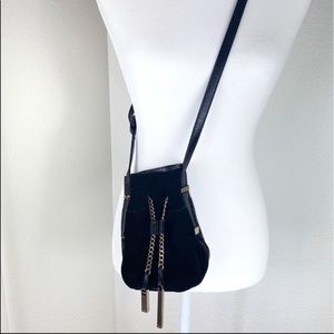 HALSTON bucket bag black leather and suede